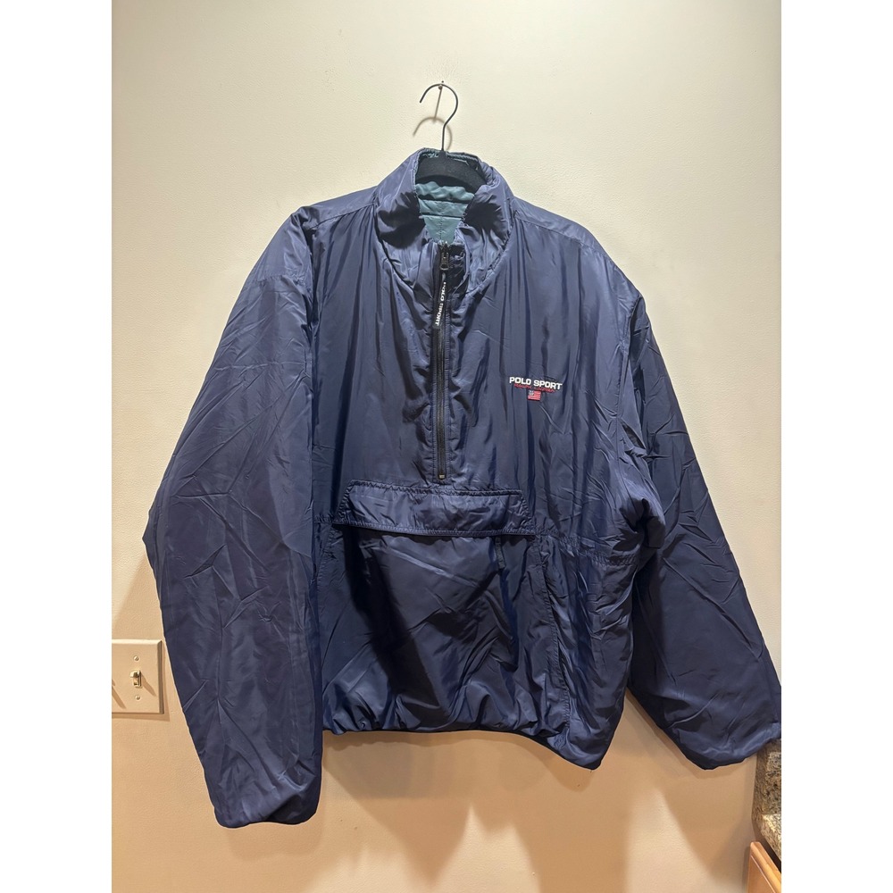 Polo Sport Ralph Lauren Jacket Navy Blue Green Mens XXL 90s American Flag